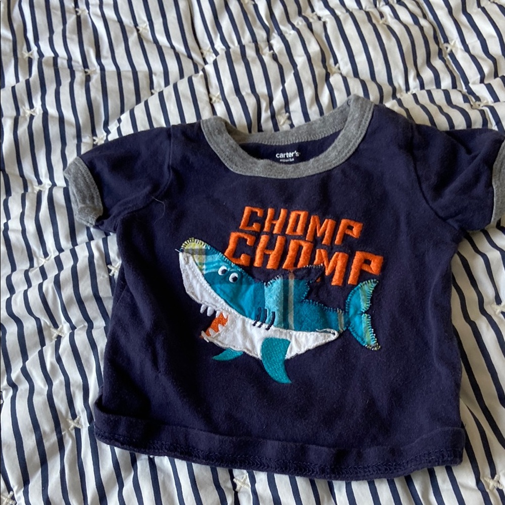3/$15 Carter's Blue and Gray Shark Tee Short Sleeve 6 mos